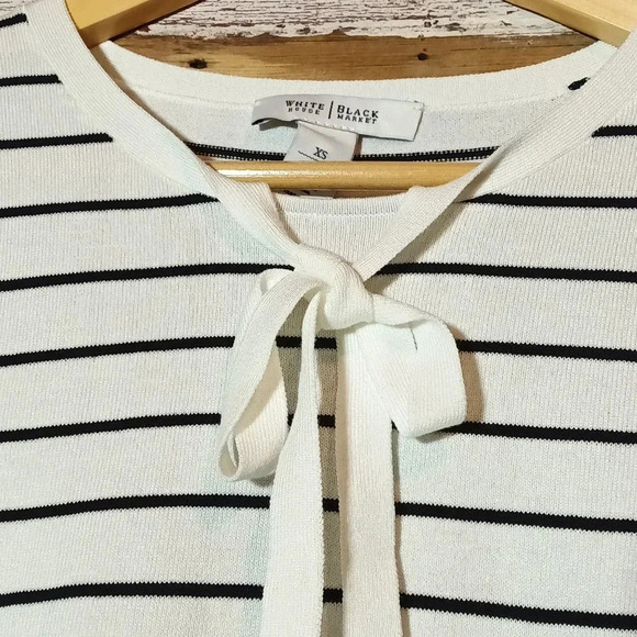 NEW White House Black Market striped bow tie sweater 3/4 sleeves striped XS - Picture 4 of 11